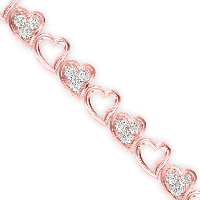 0.04Ct Heart Link Lab-Grown Diamond Gold Tennis Bracelet