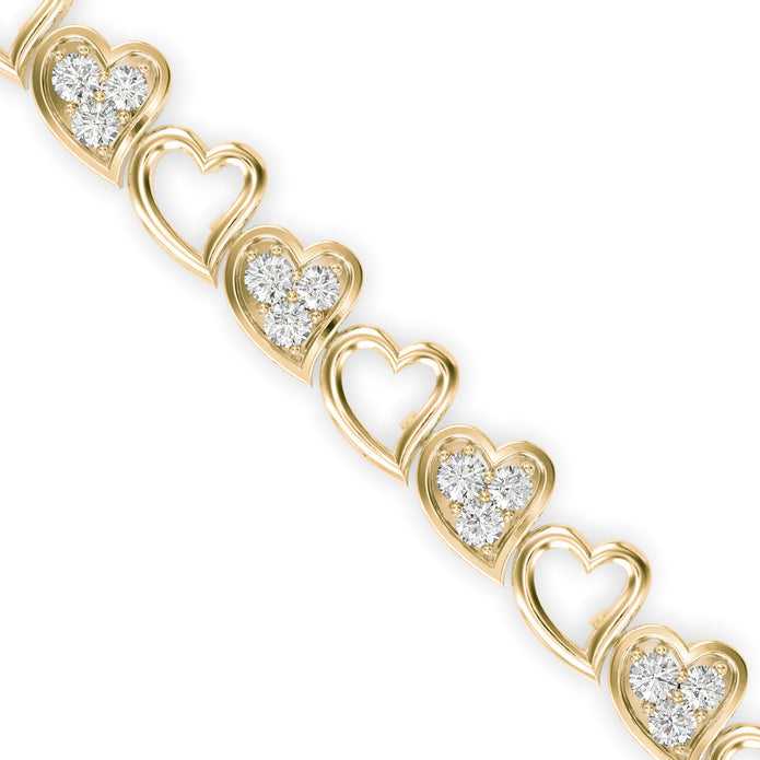 0.04Ct Heart Link Lab-Grown Diamond Gold Tennis Bracelet