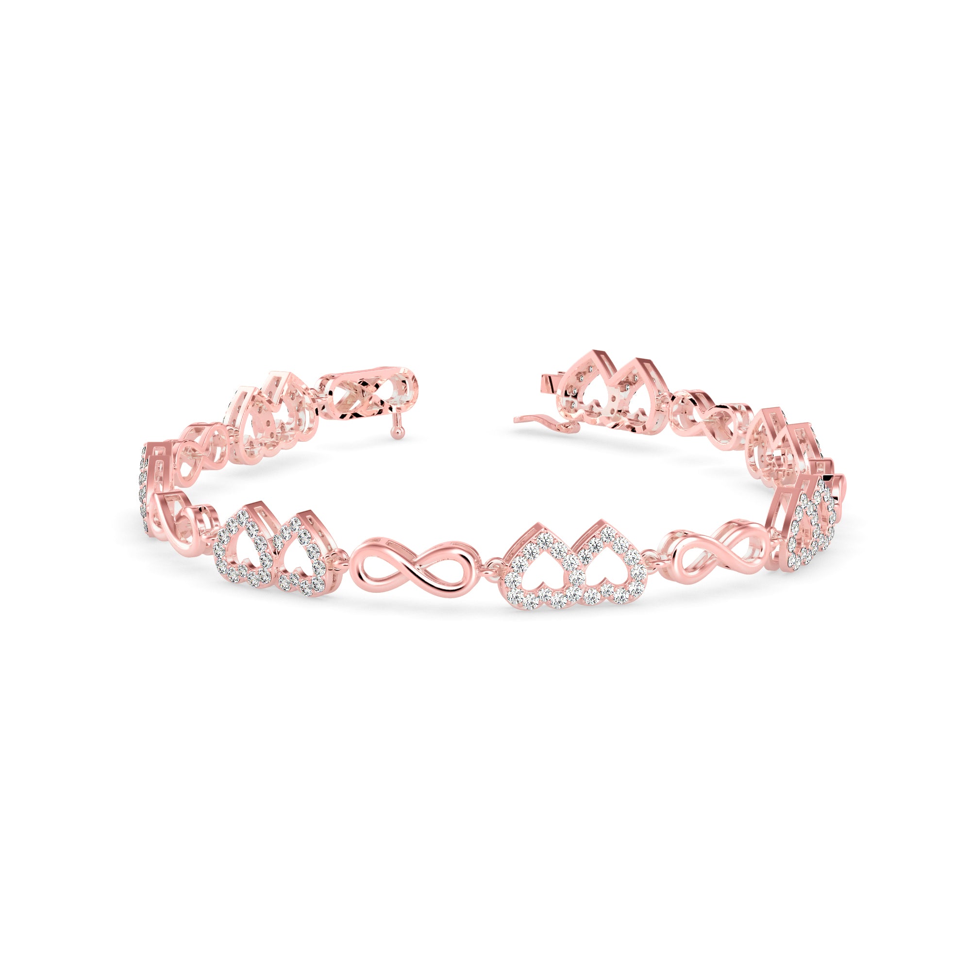 0.17Ct Interlocking Hearts and Infinity Symbols Lab-Grown Diamond Gold Tennis Bracelet