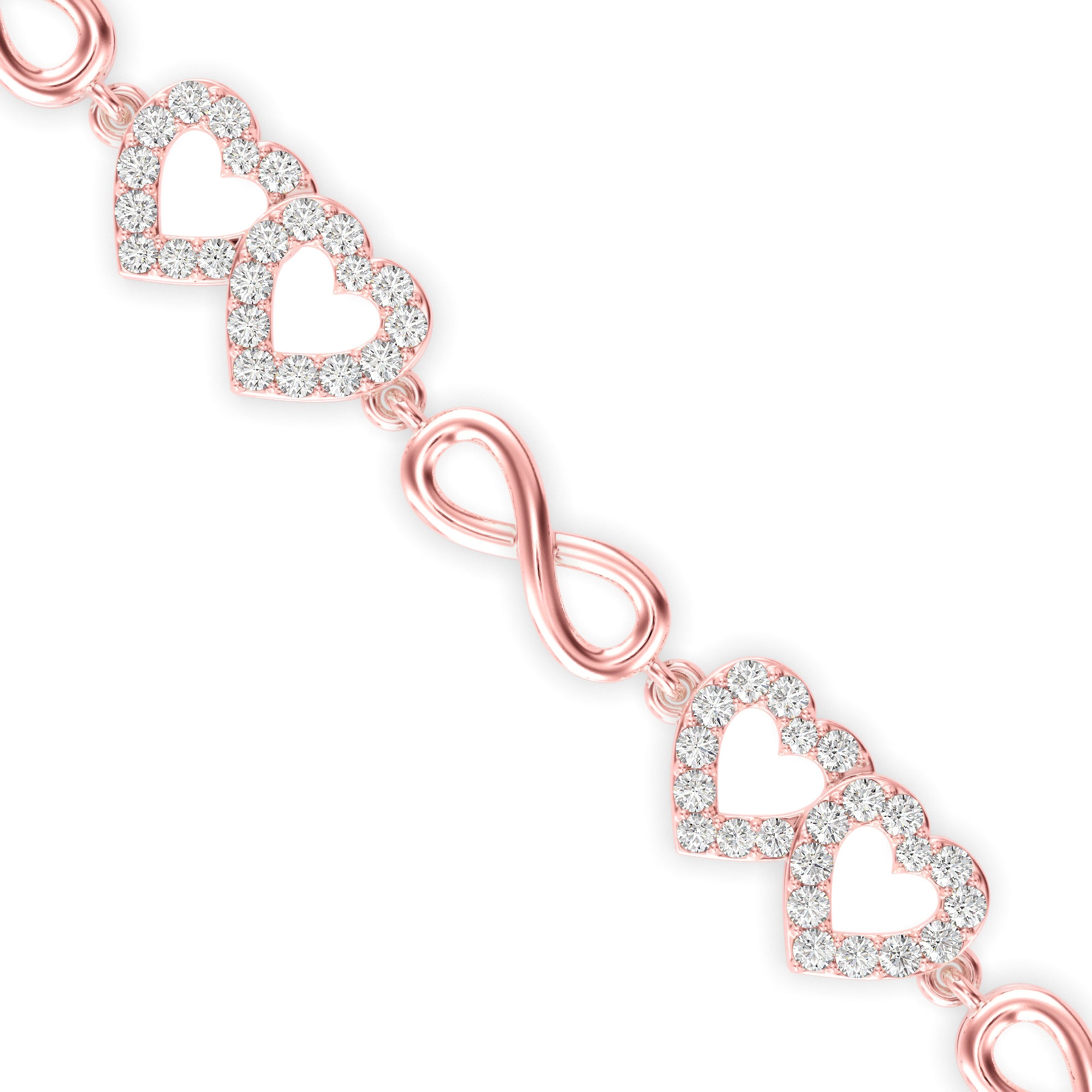 0.17Ct Interlocking Hearts and Infinity Symbols Lab-Grown Diamond Gold Tennis Bracelet