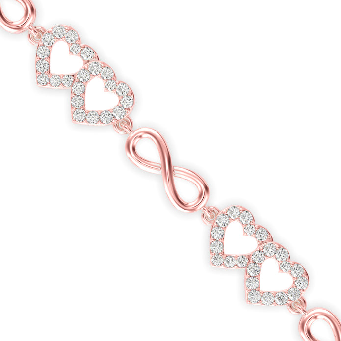 0.17Ct Interlocking Hearts and Infinity Symbols Lab-Grown Diamond Gold Tennis Bracelet
