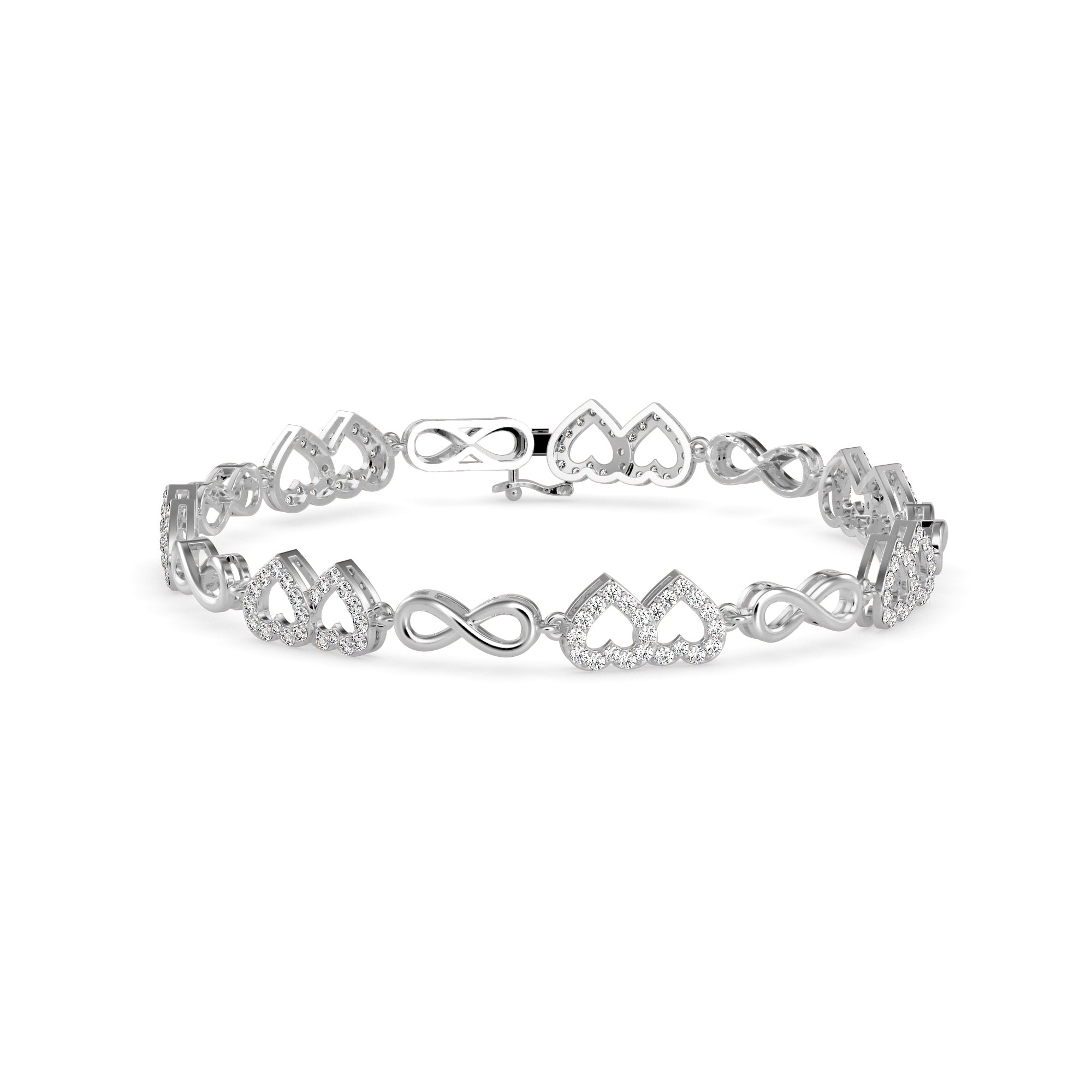0.17Ct Interlocking Hearts and Infinity Symbols Lab-Grown Diamond Gold Tennis Bracelet