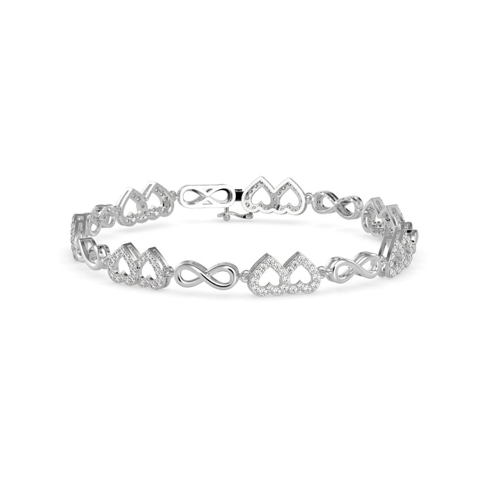 0.17Ct Interlocking Hearts and Infinity Symbols Lab-Grown Diamond Gold Tennis Bracelet