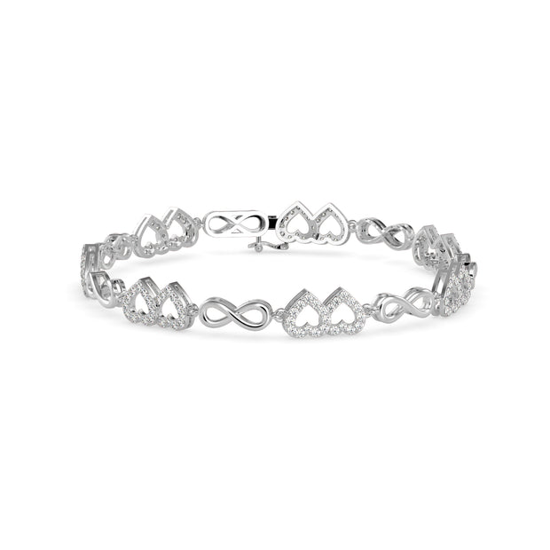 0.17Ct Interlocking Hearts and Infinity Symbols Lab-Grown Diamond Gold Tennis Bracelet