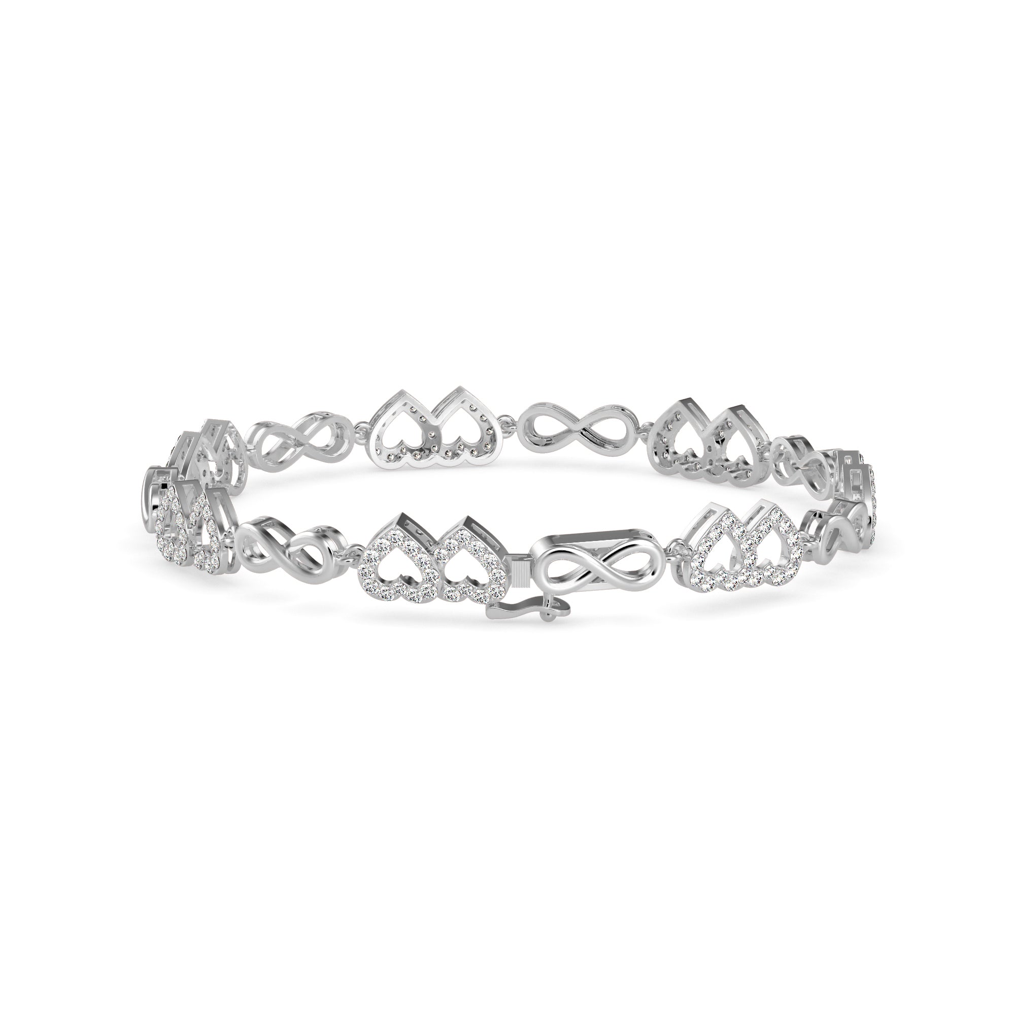 0.17Ct Interlocking Hearts and Infinity Symbols Lab-Grown Diamond Gold Tennis Bracelet
