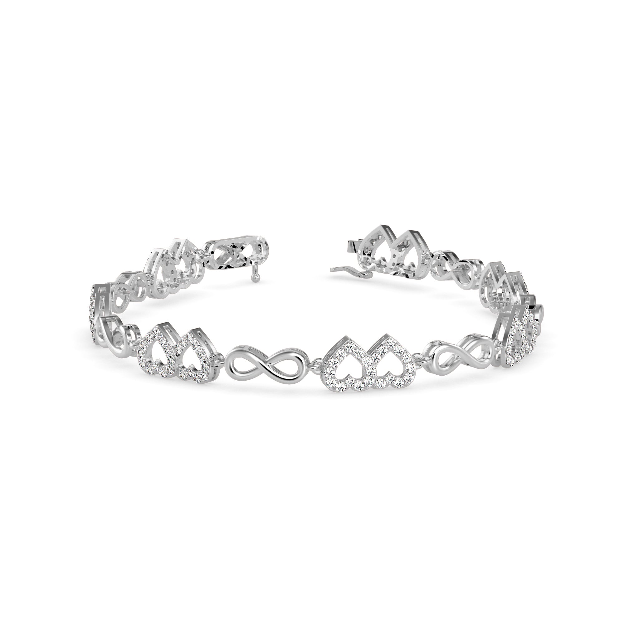 0.17Ct Interlocking Hearts and Infinity Symbols Lab-Grown Diamond Gold Tennis Bracelet