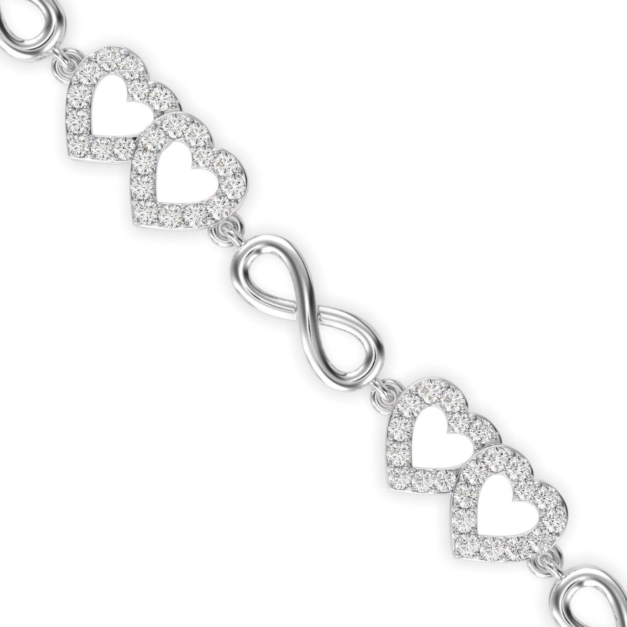 0.17Ct Interlocking Hearts and Infinity Symbols Lab-Grown Diamond Gold Tennis Bracelet
