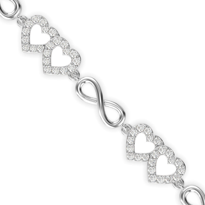 0.17Ct Interlocking Hearts and Infinity Symbols Lab-Grown Diamond Gold Tennis Bracelet