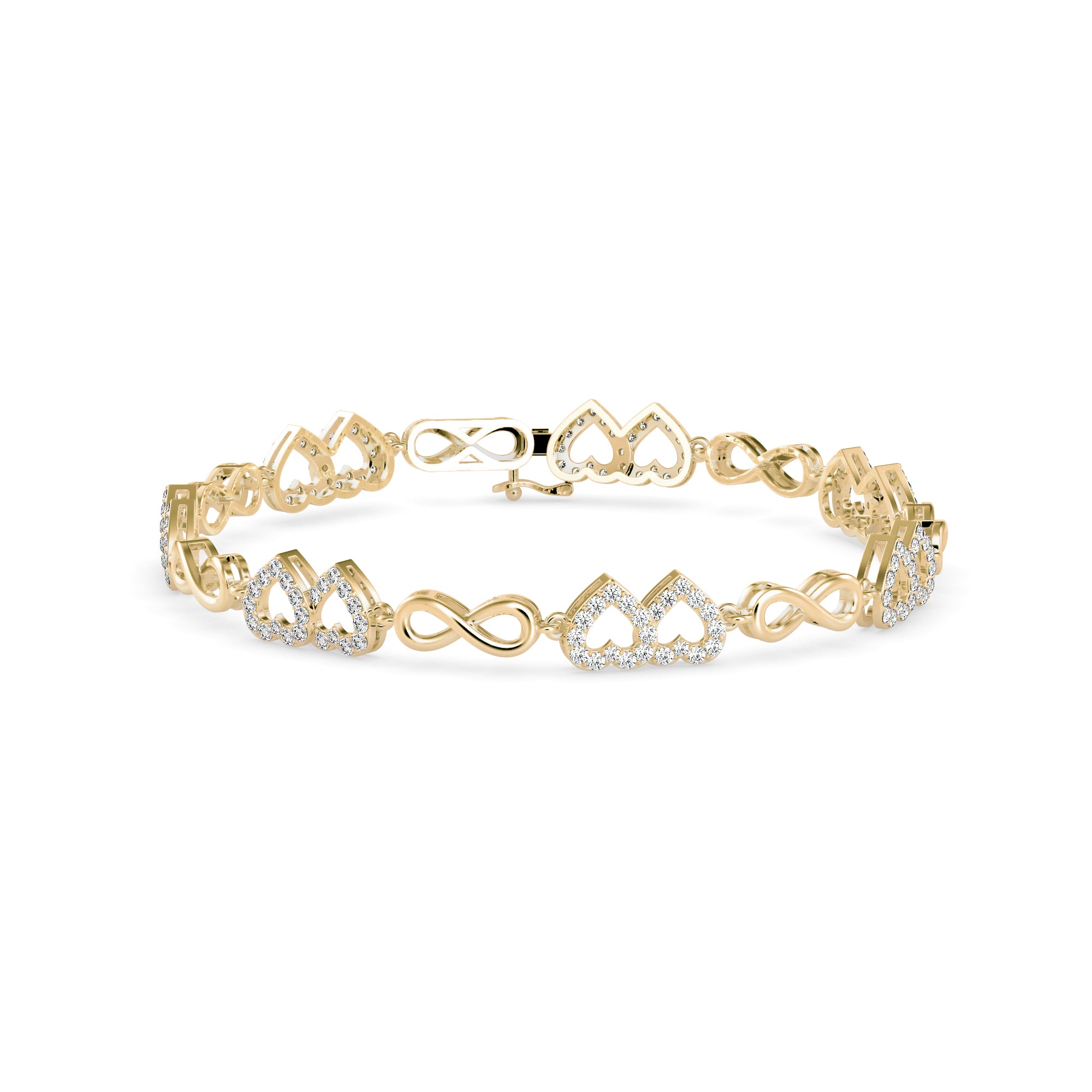 0.17Ct Interlocking Hearts and Infinity Symbols Lab-Grown Diamond Gold Tennis Bracelet