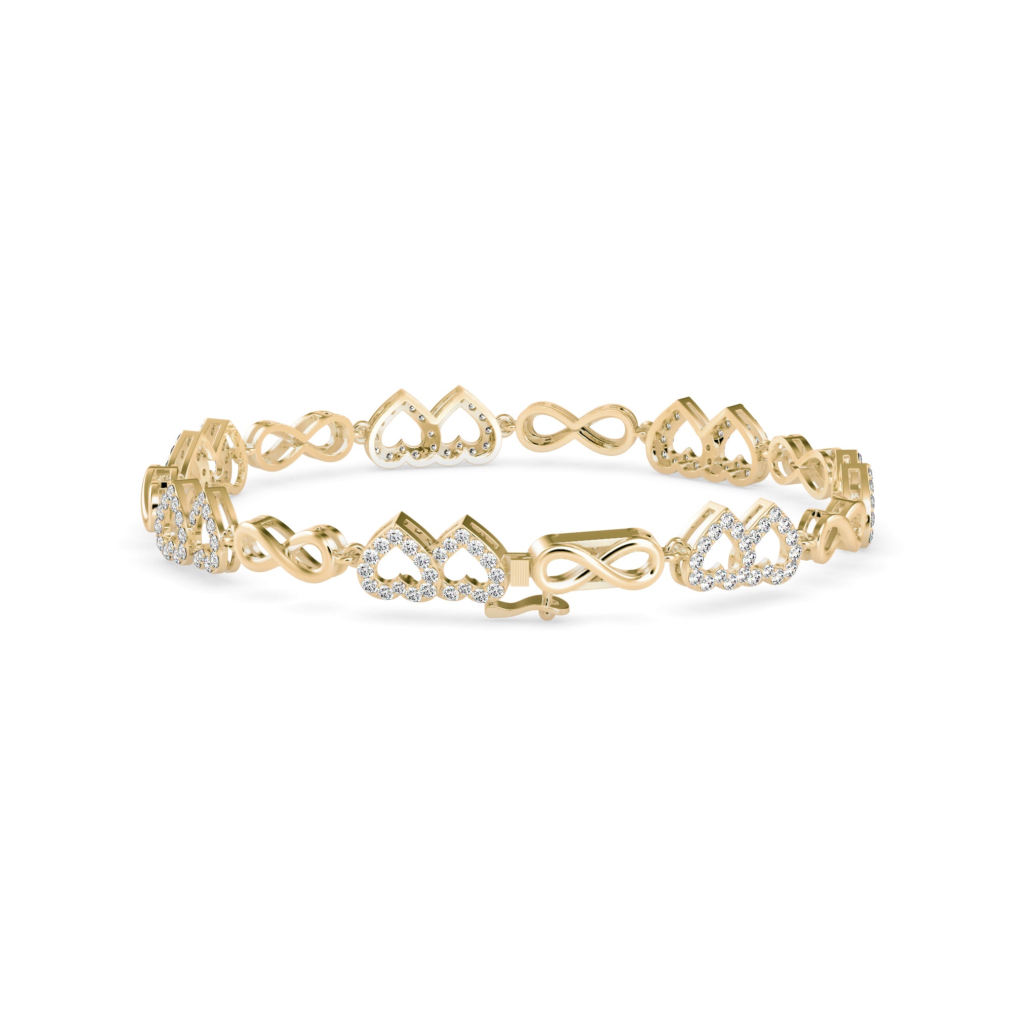 0.17Ct Interlocking Hearts and Infinity Symbols Lab-Grown Diamond Gold Tennis Bracelet