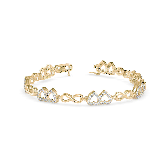 0.17Ct Interlocking Hearts and Infinity Symbols Lab-Grown Diamond Gold Tennis Bracelet