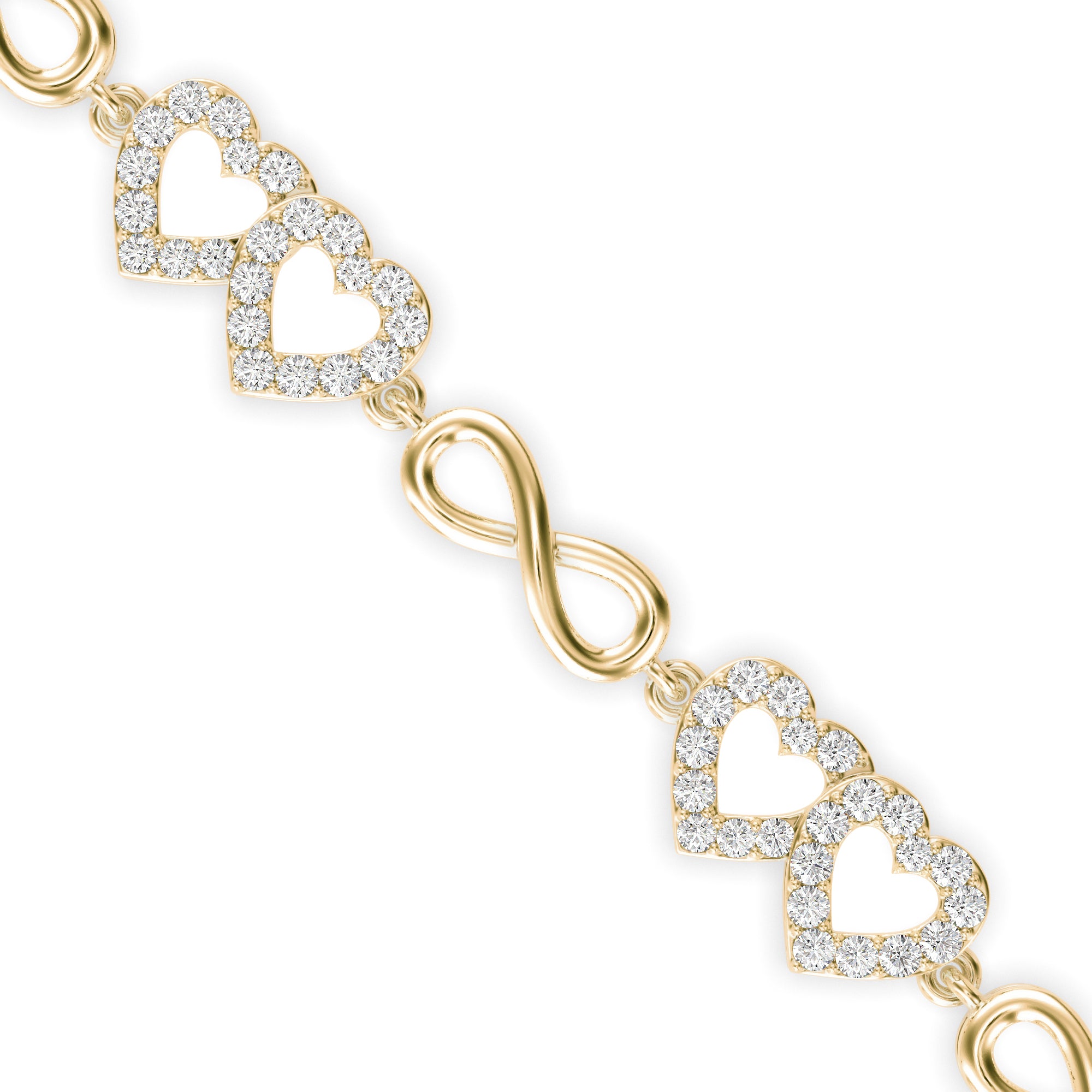 0.17Ct Interlocking Hearts and Infinity Symbols Lab-Grown Diamond Gold Tennis Bracelet