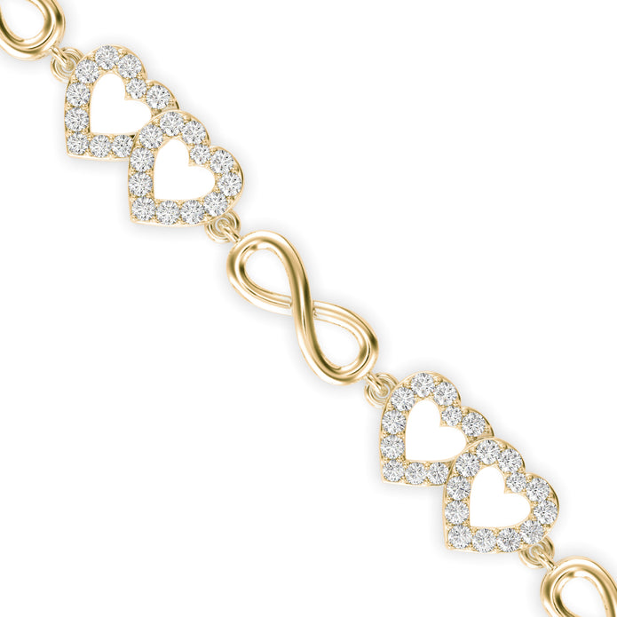 0.17Ct Interlocking Hearts and Infinity Symbols Lab-Grown Diamond Gold Tennis Bracelet