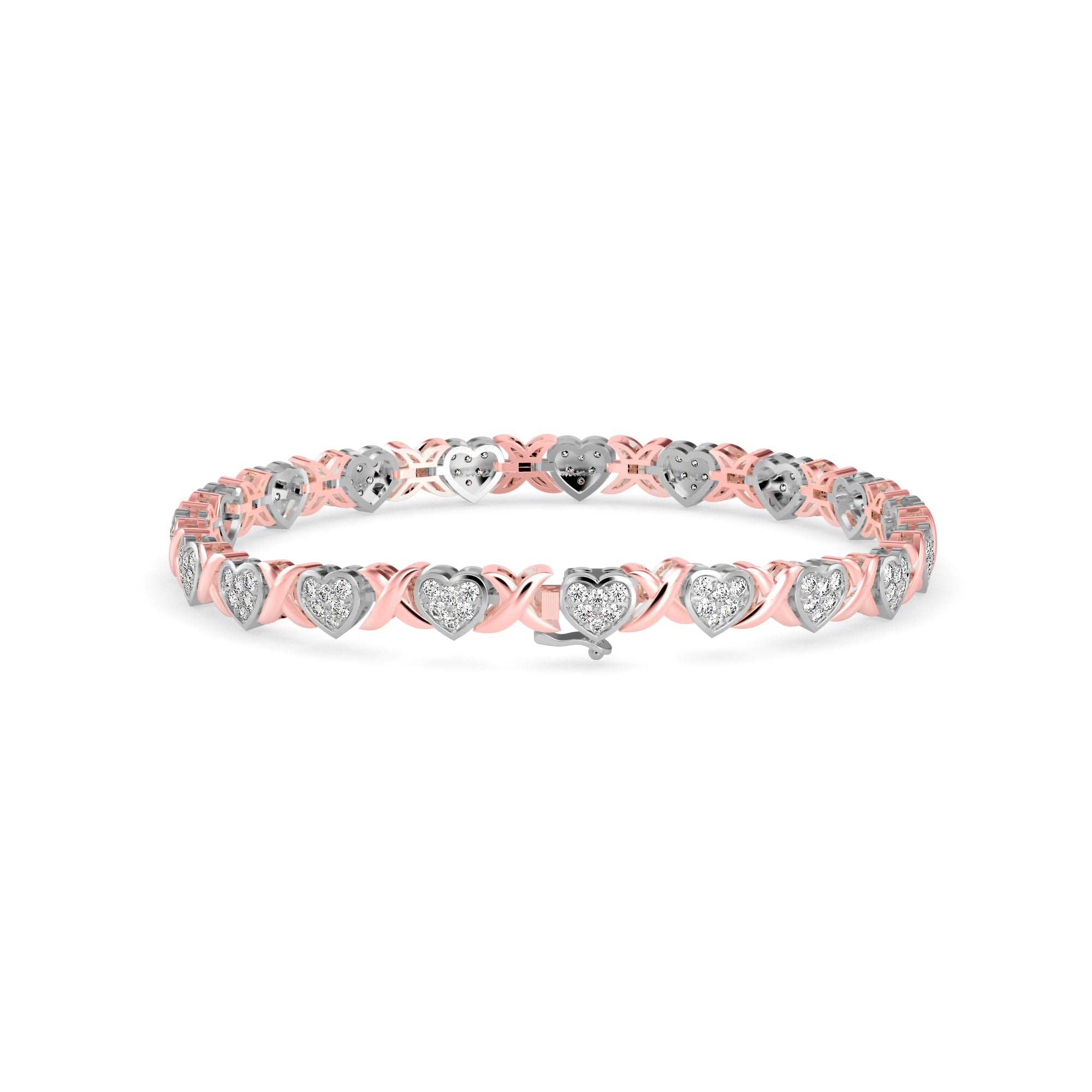 0.08Ct Heart and X-link Lab-Grown Diamond Gold Tennis Bracelet