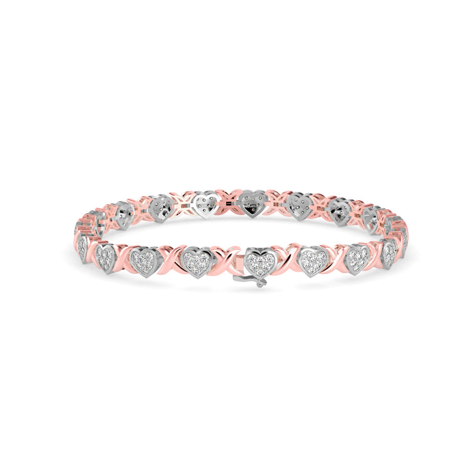 0.08Ct Heart and X-link Lab-Grown Diamond Gold Tennis Bracelet