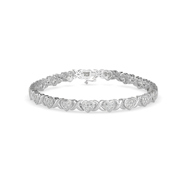 0.08Ct Heart and X-link Lab-Grown Diamond Gold Tennis Bracelet