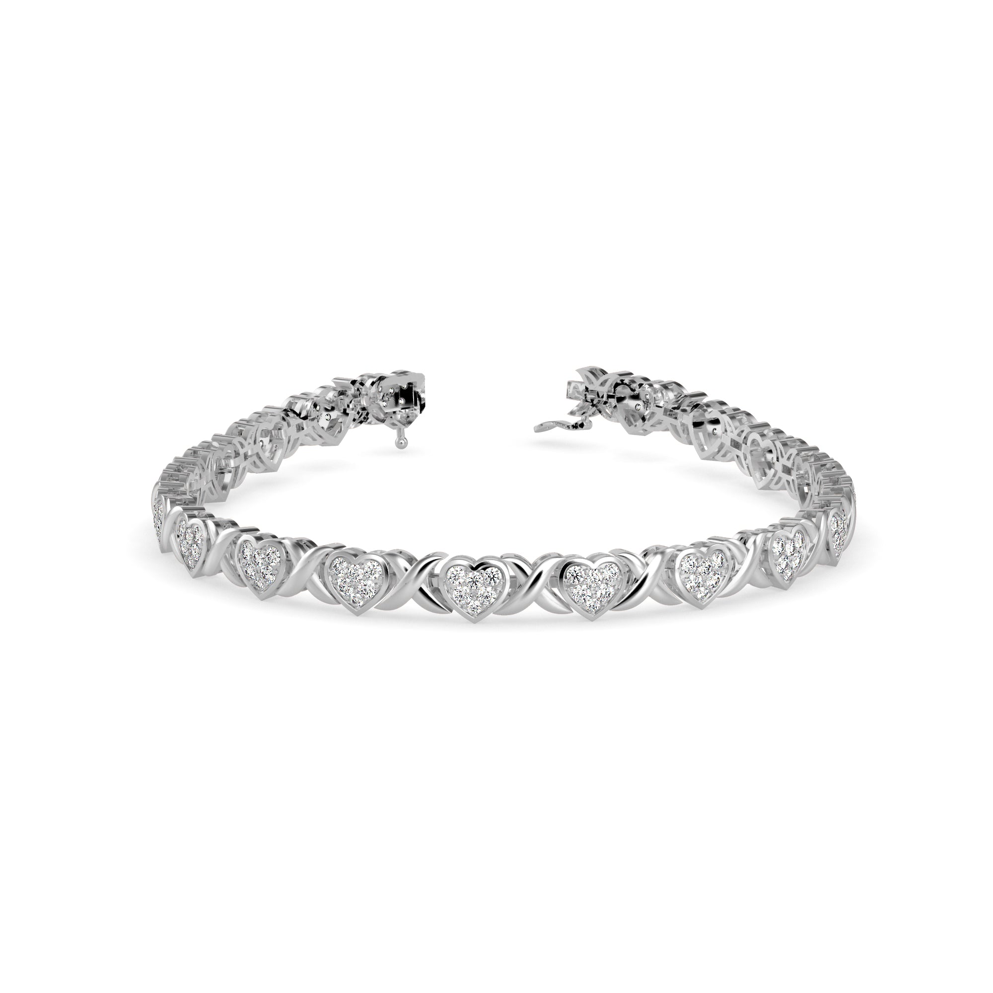 0.08Ct Heart and X-link Lab-Grown Diamond Gold Tennis Bracelet