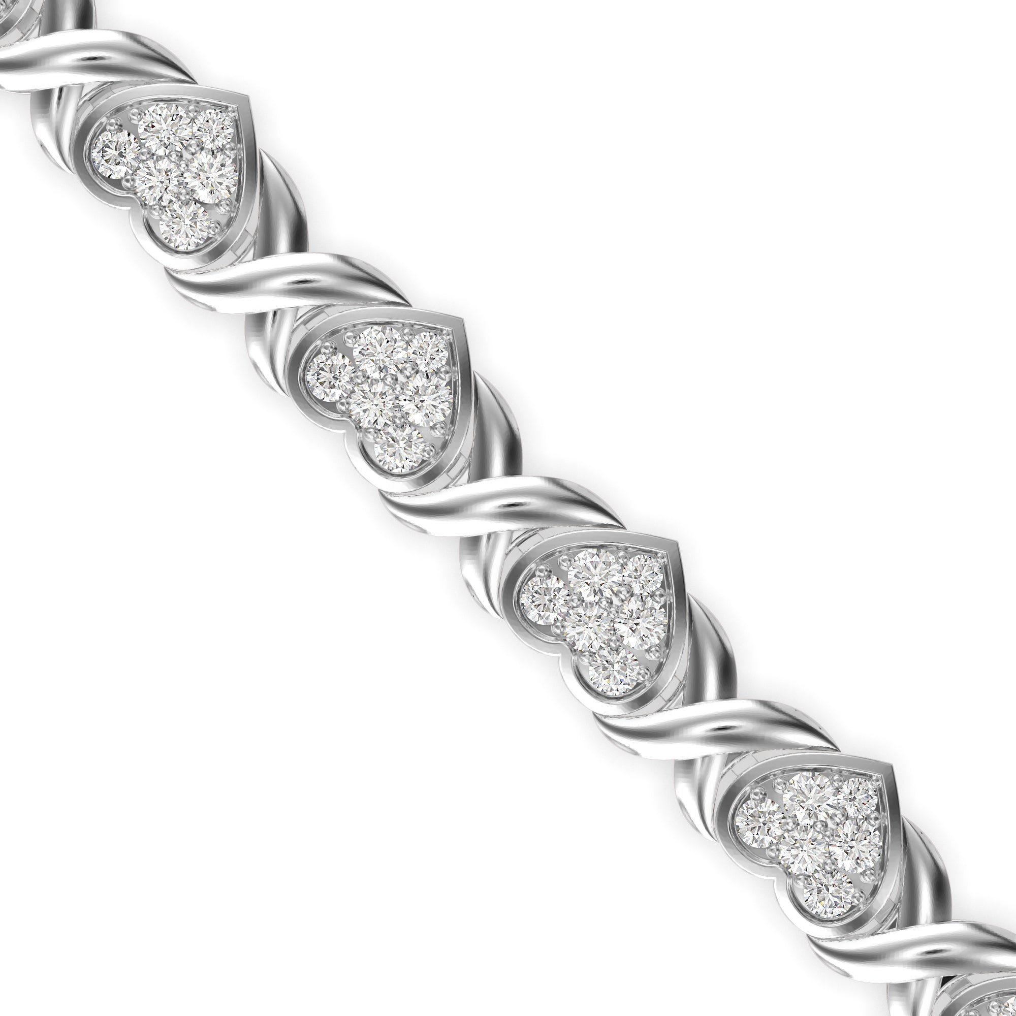 0.08Ct Heart and X-link Lab-Grown Diamond Gold Tennis Bracelet