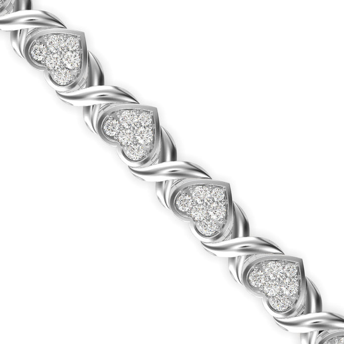 0.08Ct Heart and X-link Lab-Grown Diamond Gold Tennis Bracelet