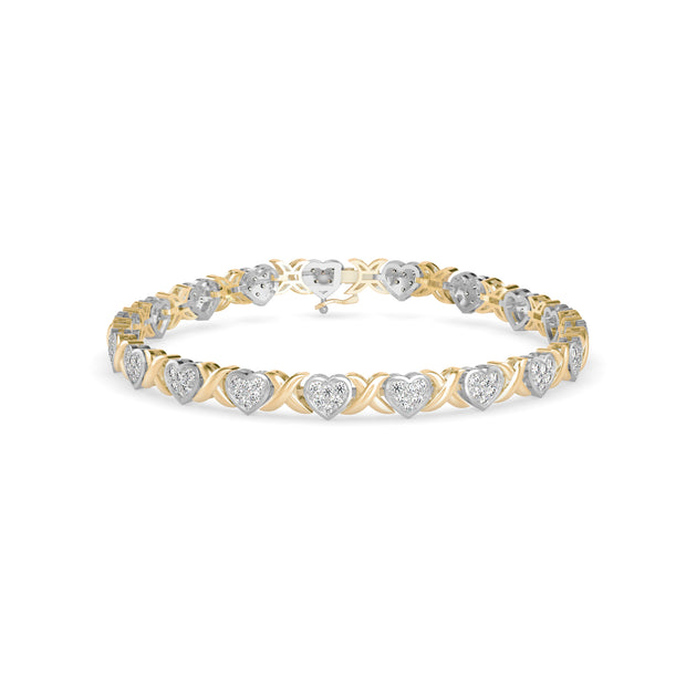 0.08Ct Heart and X-link Lab-Grown Diamond Gold Tennis Bracelet