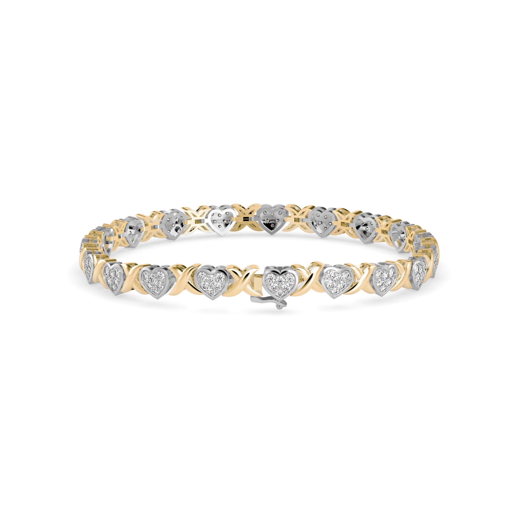 0.08Ct Heart and X-link Lab-Grown Diamond Gold Tennis Bracelet