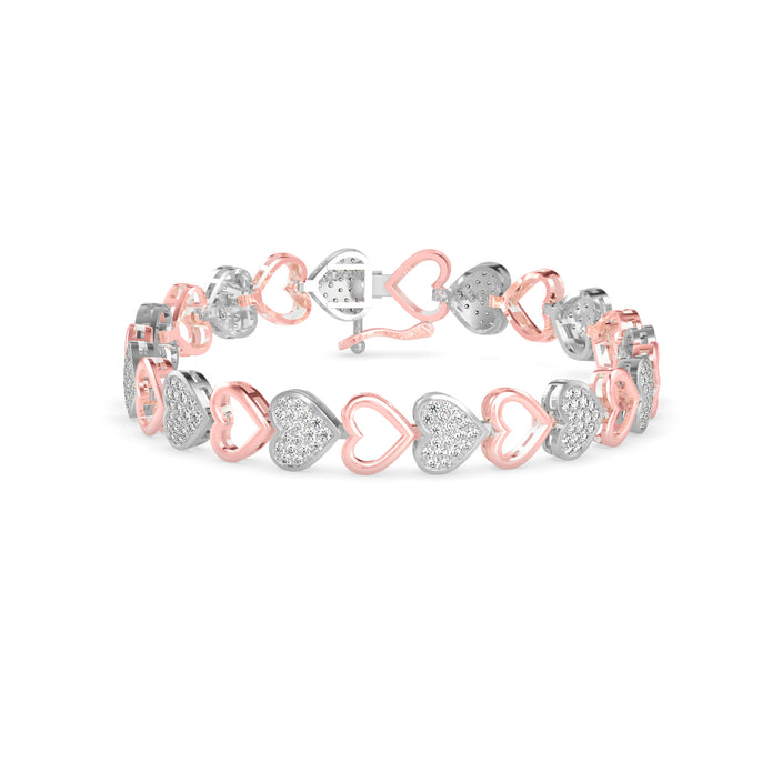 0.16Ct Two Tone Heart Cluster Lab-Grown Diamond Gold Tennis Bracelet