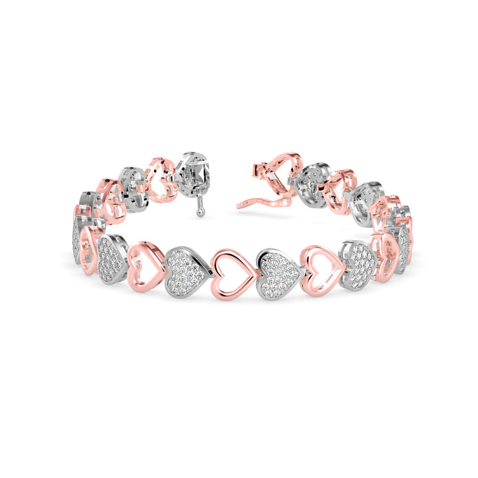 0.16Ct Two Tone Heart Cluster Lab-Grown Diamond Gold Tennis Bracelet