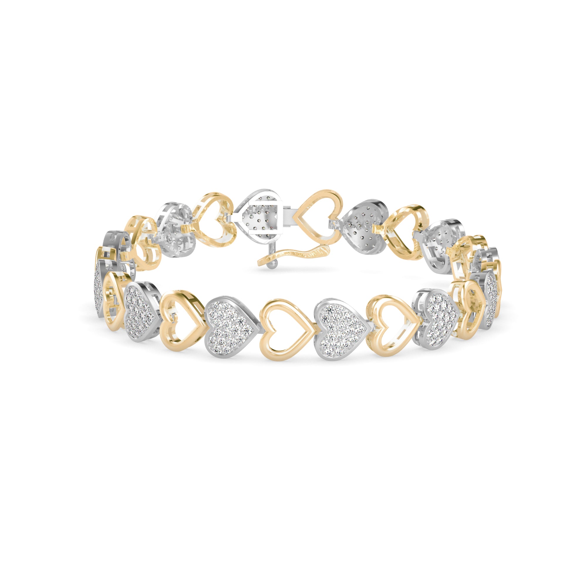 0.16Ct Two Tone Heart Cluster Lab-Grown Diamond Gold Tennis Bracelet