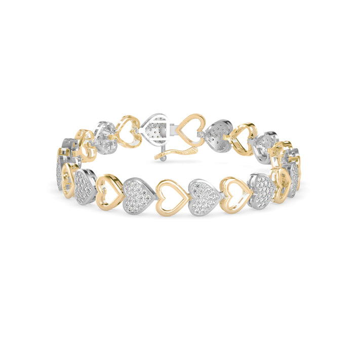 0.16Ct Two Tone Heart Cluster Lab-Grown Diamond Gold Tennis Bracelet