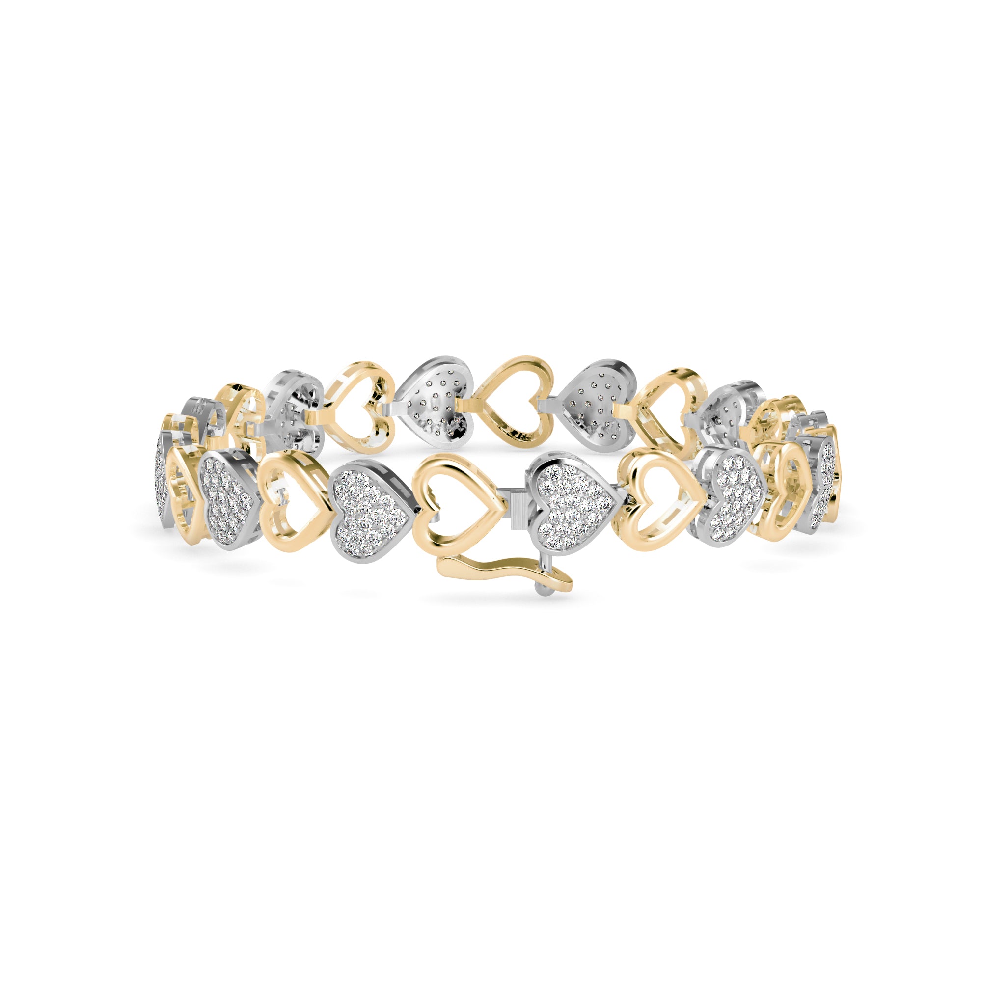 0.16Ct Two Tone Heart Cluster Lab-Grown Diamond Gold Tennis Bracelet