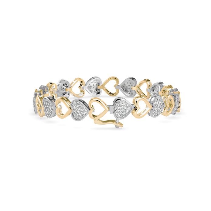 0.16Ct Two Tone Heart Cluster Lab-Grown Diamond Gold Tennis Bracelet