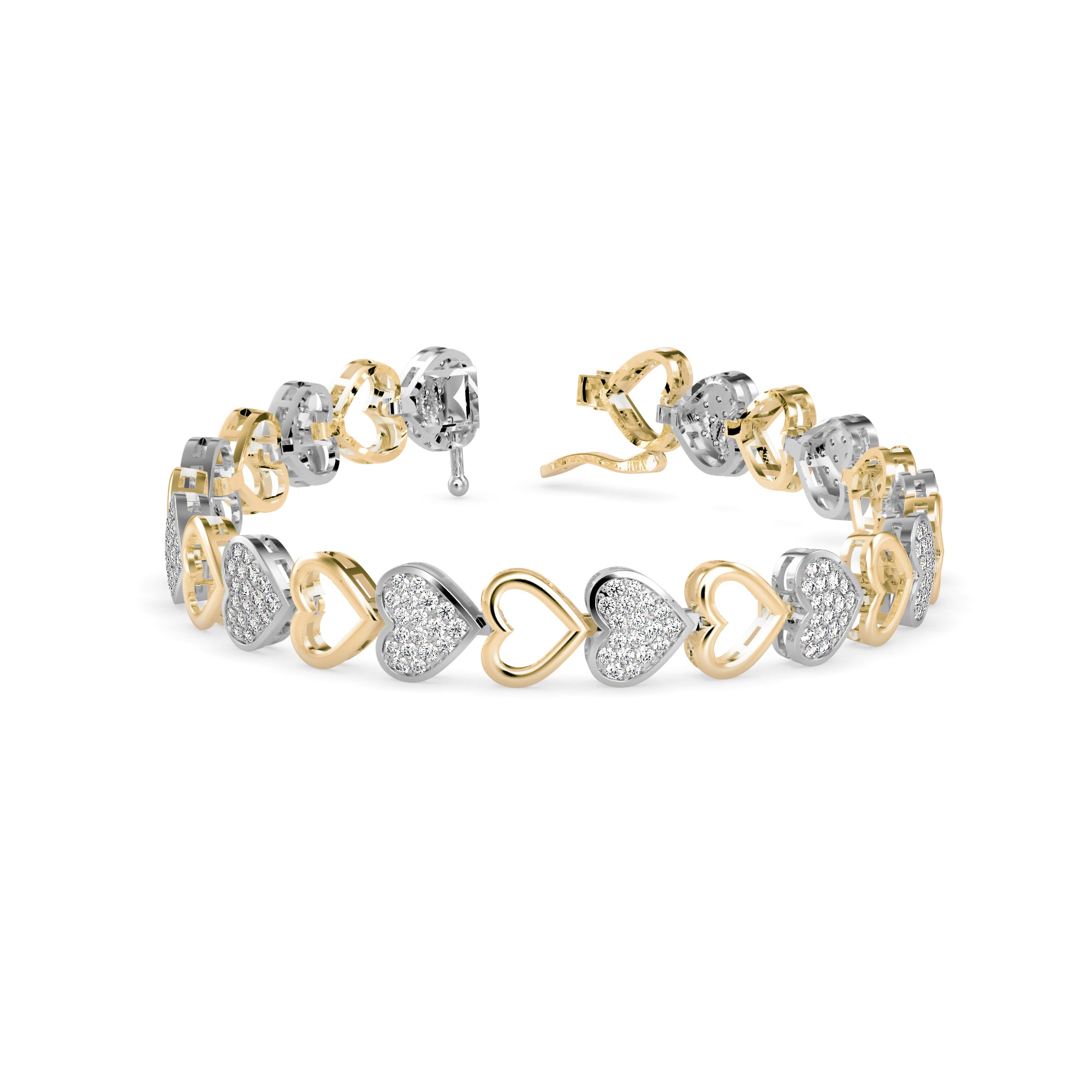 0.16Ct Two Tone Heart Cluster Lab-Grown Diamond Gold Tennis Bracelet