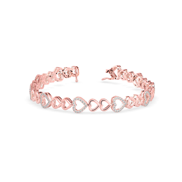0.08Ct Heart Shaped Pave Lab-Grown Diamond Gold Tennis Bracelet