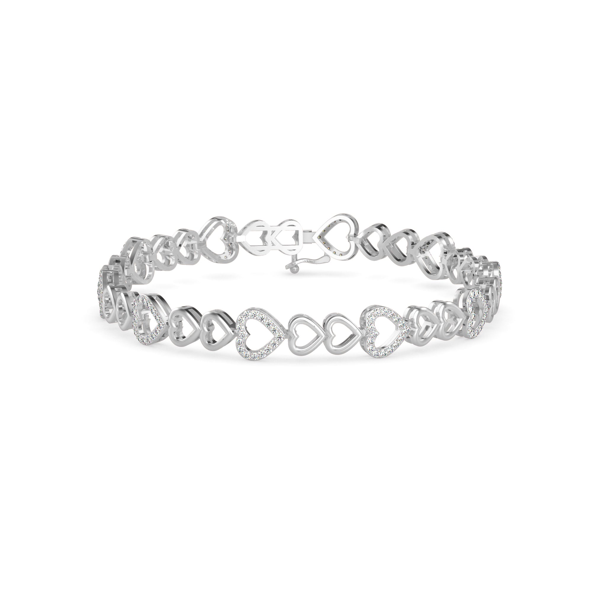0.08Ct Heart Shaped Pave Lab-Grown Diamond Gold Tennis Bracelet