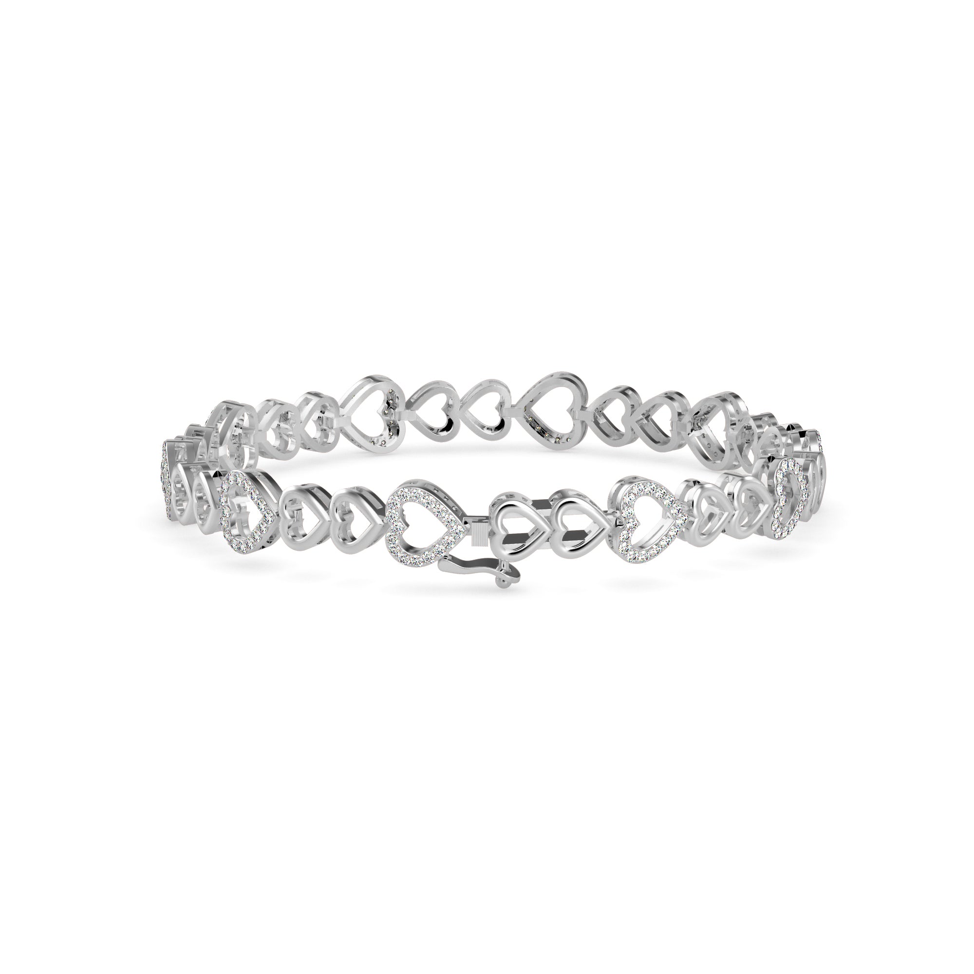 0.08Ct Heart Shaped Pave Lab-Grown Diamond Gold Tennis Bracelet