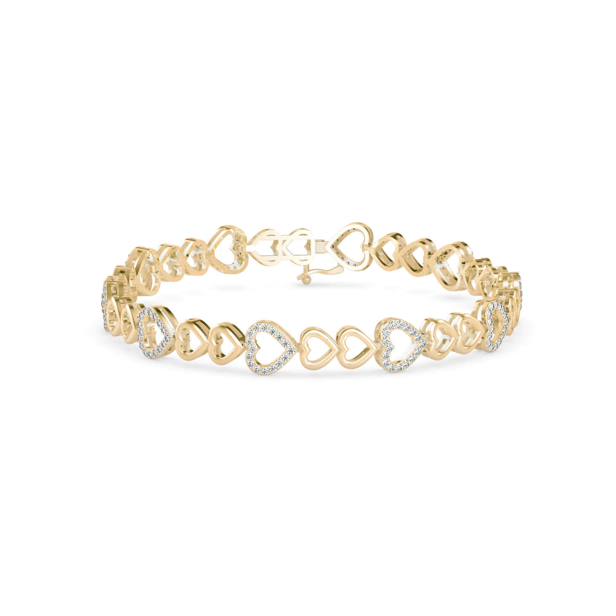 0.08Ct Heart Shaped Pave Lab-Grown Diamond Gold Tennis Bracelet