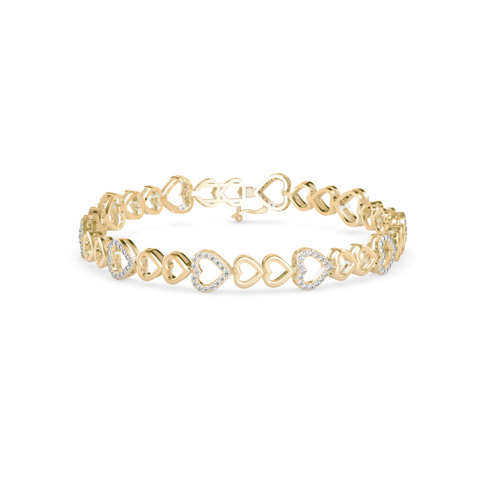 0.08Ct Heart Shaped Pave Lab-Grown Diamond Gold Tennis Bracelet