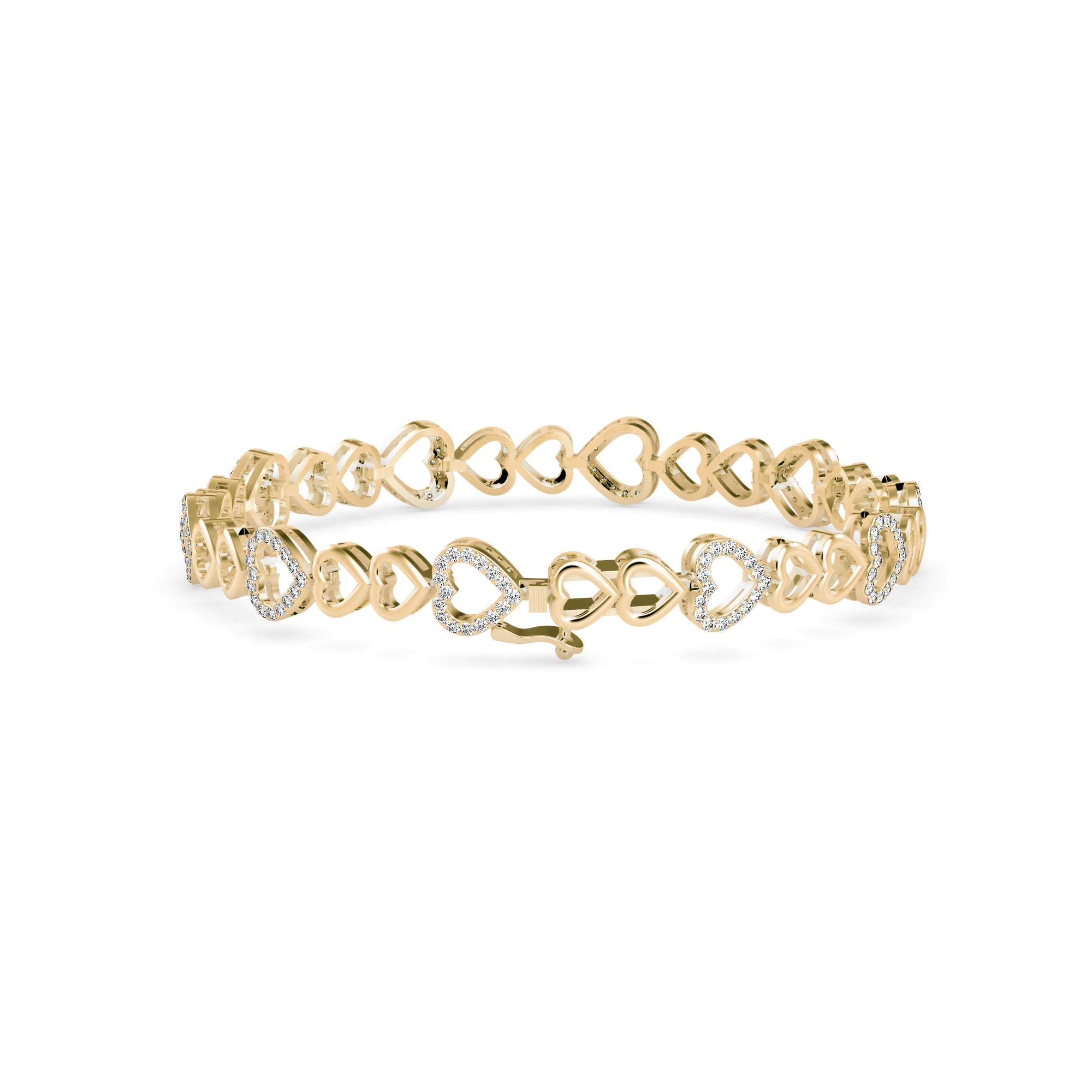 0.08Ct Heart Shaped Pave Lab-Grown Diamond Gold Tennis Bracelet
