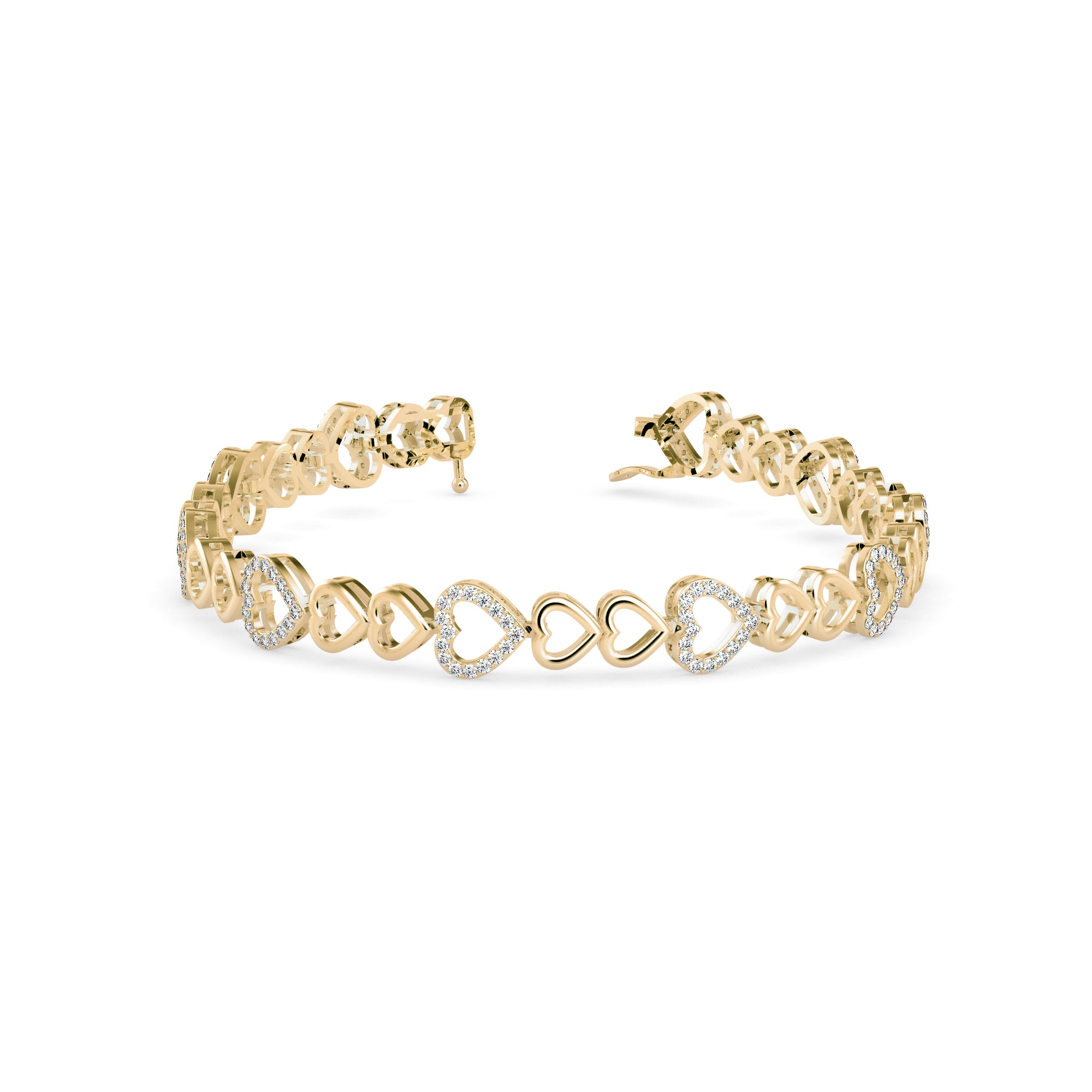 0.08Ct Heart Shaped Pave Lab-Grown Diamond Gold Tennis Bracelet