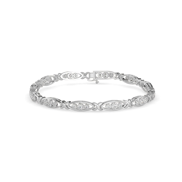 0.06Ct "X" and Oval link Prong Lab-Grown Diamond Gold Tennis Bracelet