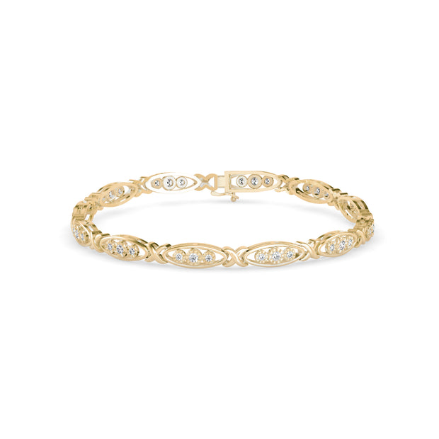 0.06Ct "X" and Oval link Prong Lab-Grown Diamond Gold Tennis Bracelet