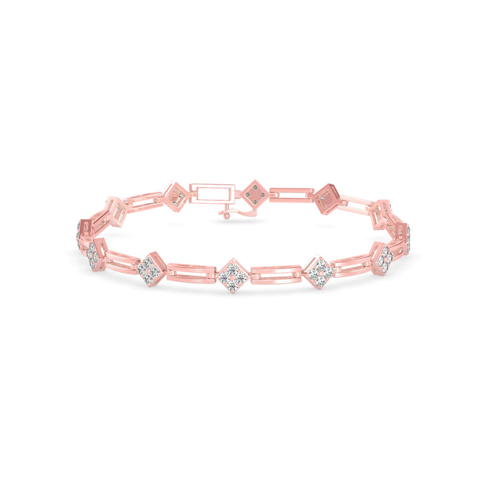 0.12Ct Square Motif Prong-Set Lab-Grown Diamond Gold Link Bracelet