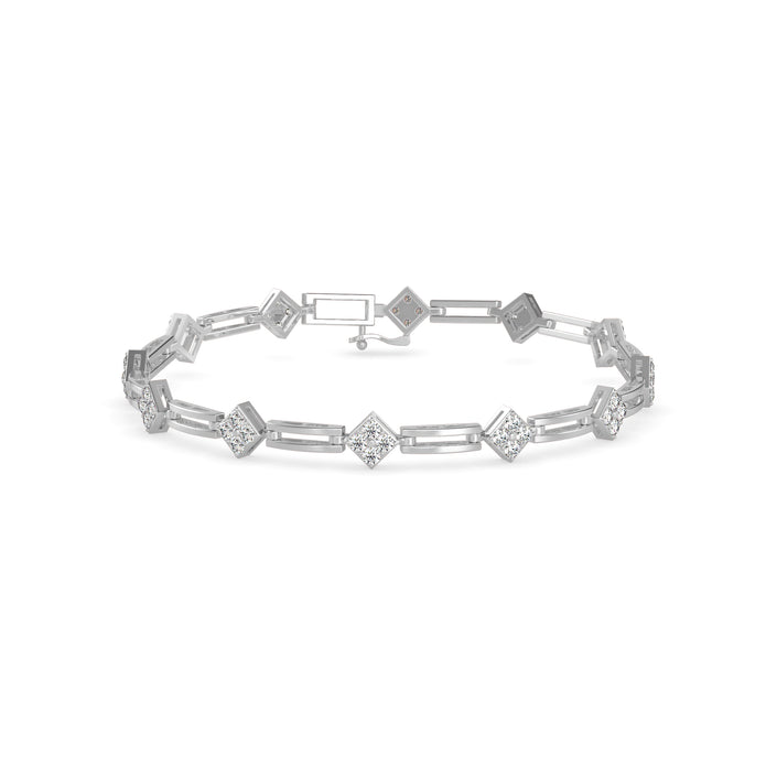 0.12Ct Square Motif Prong-Set Lab-Grown Diamond Gold Link Bracelet