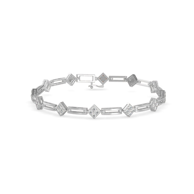 0.12Ct Square Motif Prong-Set Lab-Grown Diamond Gold Link Bracelet