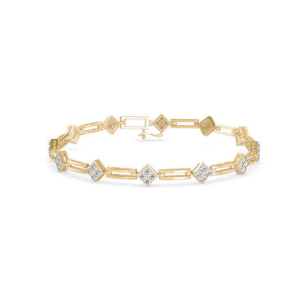 0.12Ct Square Motif Prong-Set Lab-Grown Diamond Gold Link Bracelet