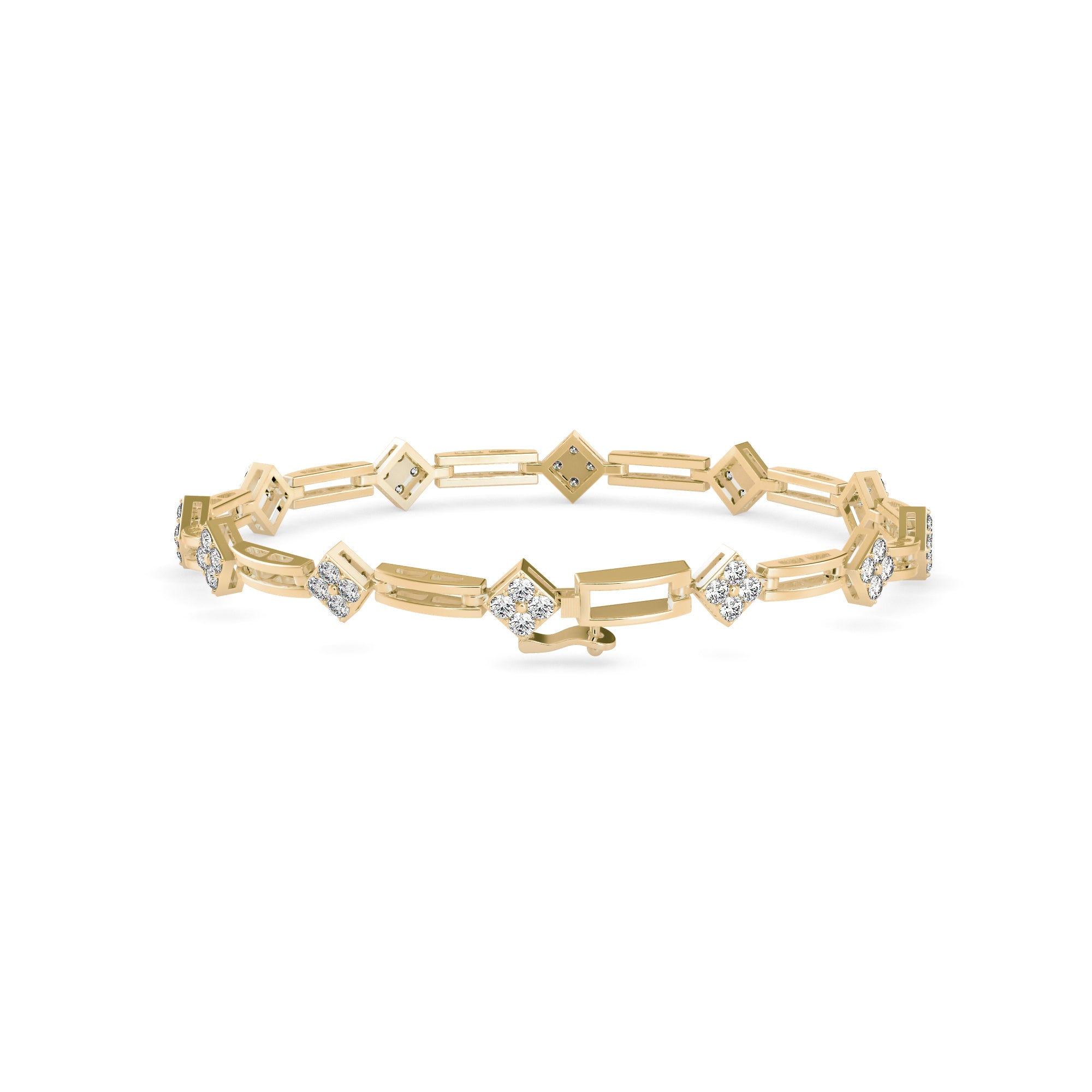 0.12Ct Square Motif Prong-Set Lab-Grown Diamond Gold Link Bracelet