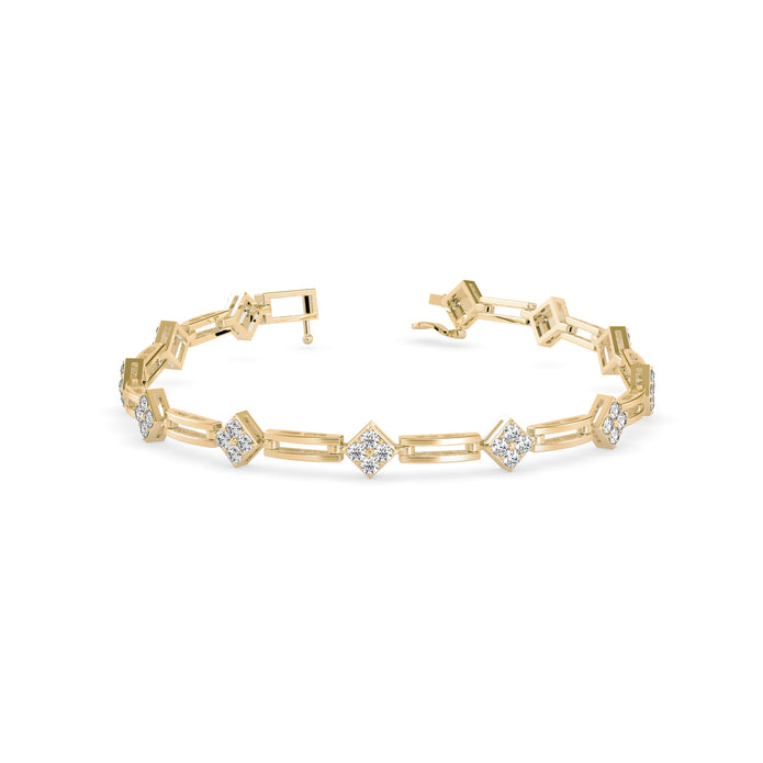 0.12Ct Square Motif Prong-Set Lab-Grown Diamond Gold Link Bracelet