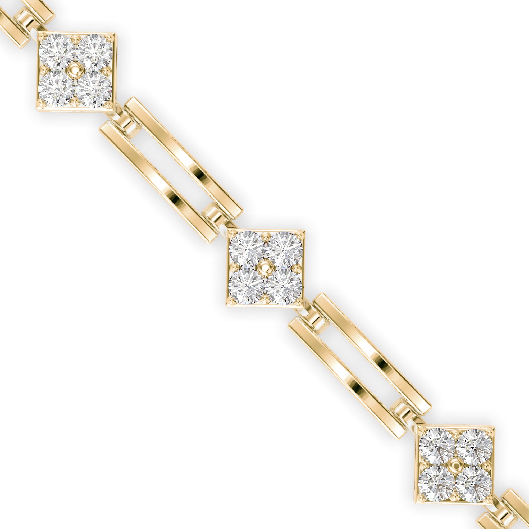 0.12Ct Square Motif Prong-Set Lab-Grown Diamond Gold Link Bracelet