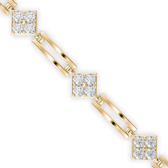 0.12Ct Square Motif Prong-Set Lab-Grown Diamond Gold Link Bracelet