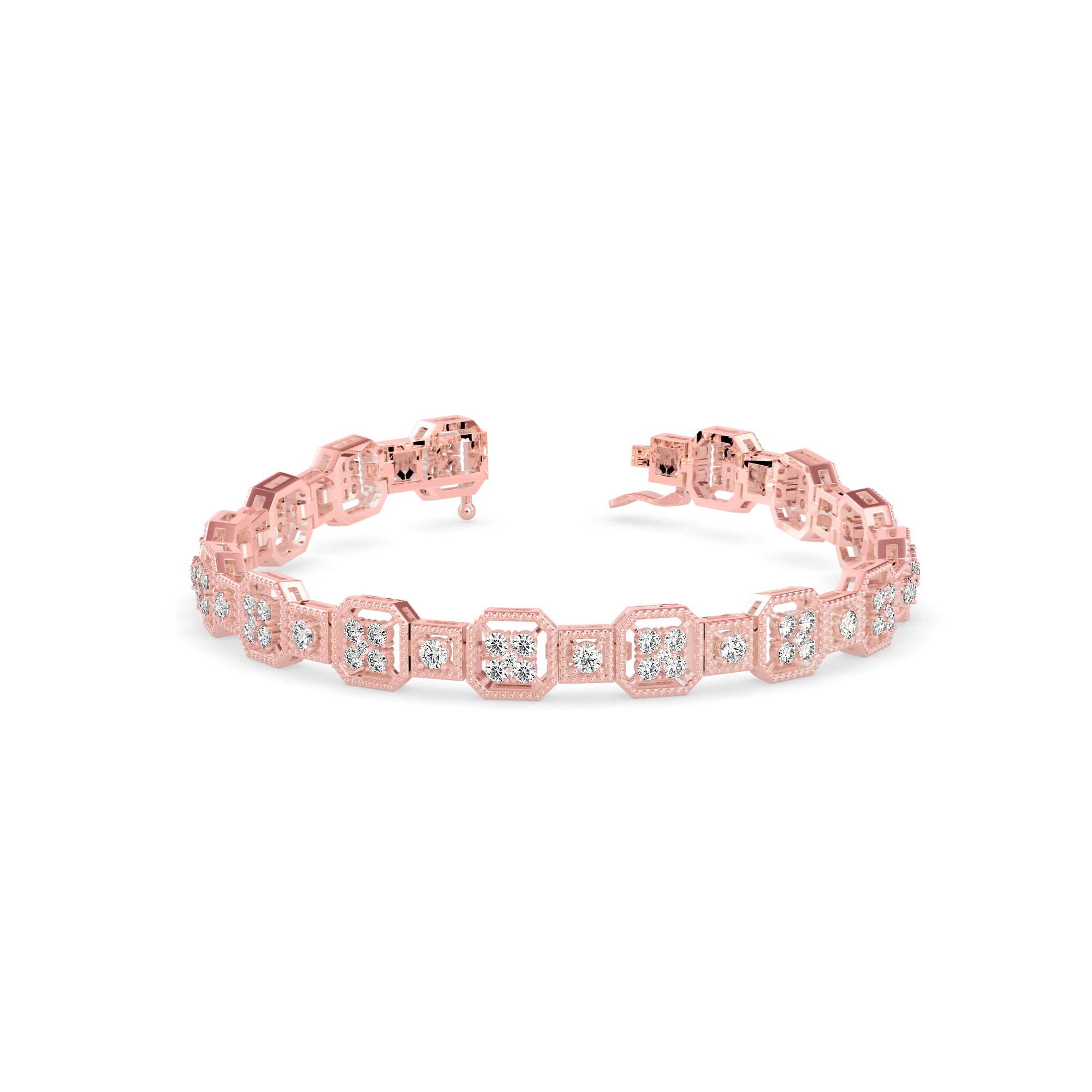 0.12Ct Octagon Cluster with Rope Edging Design Lab-Grown Diamond Gold Tennis Bracelet